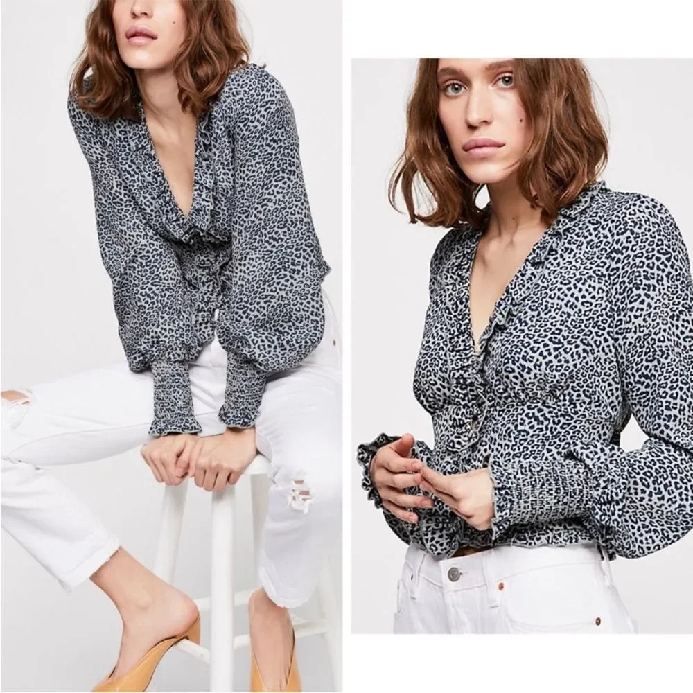 Free People Animal Print Blouse Size Medium